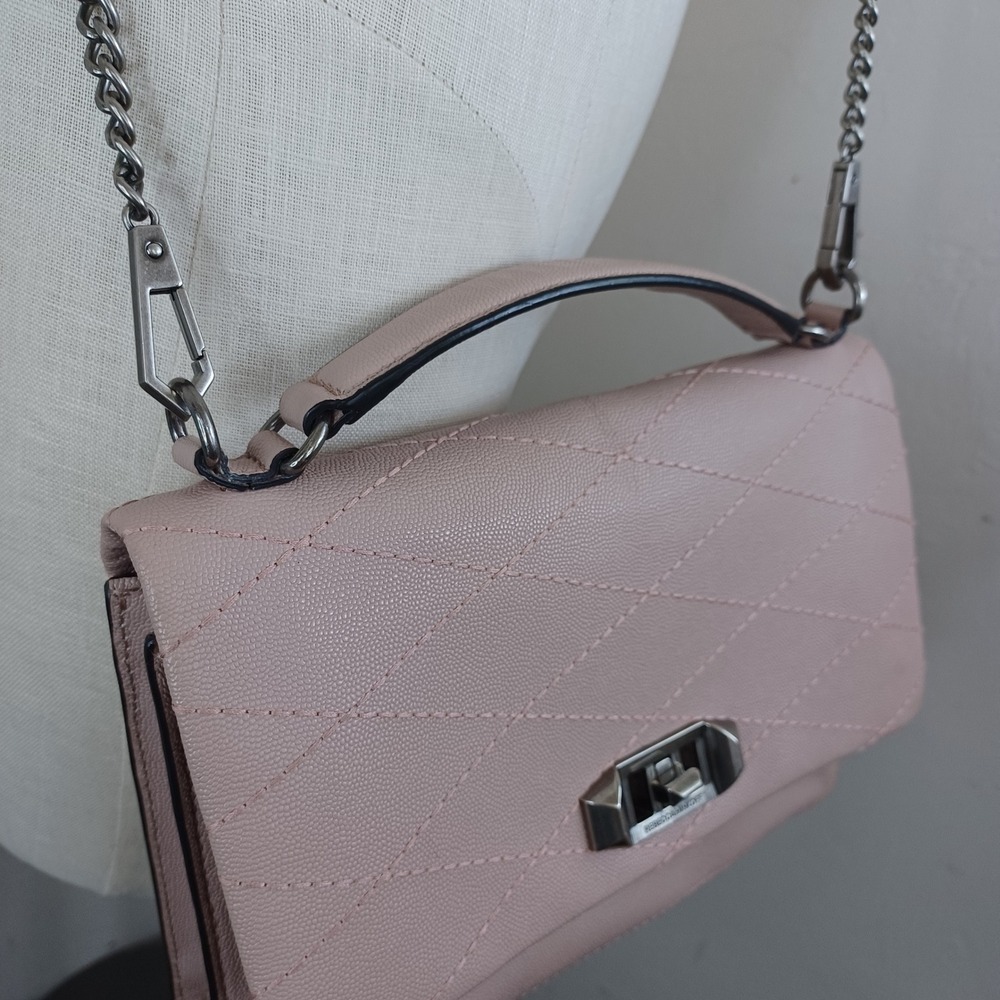 Rebecca Minkoff Love Crossbody Bag Blush Pink Quilted Pebbled Leather Silver HW - Picture 13 of 14